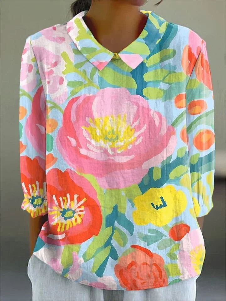Bente - Vintage Farverig Bluse