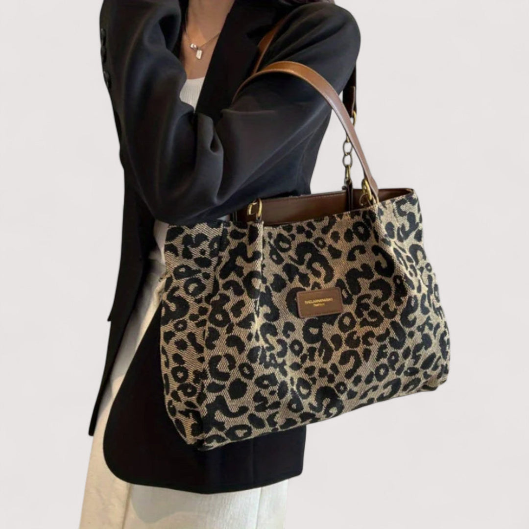 EDITH | SHOPPINGTASKE I CANVAS MED LEOPARDMØNSTER