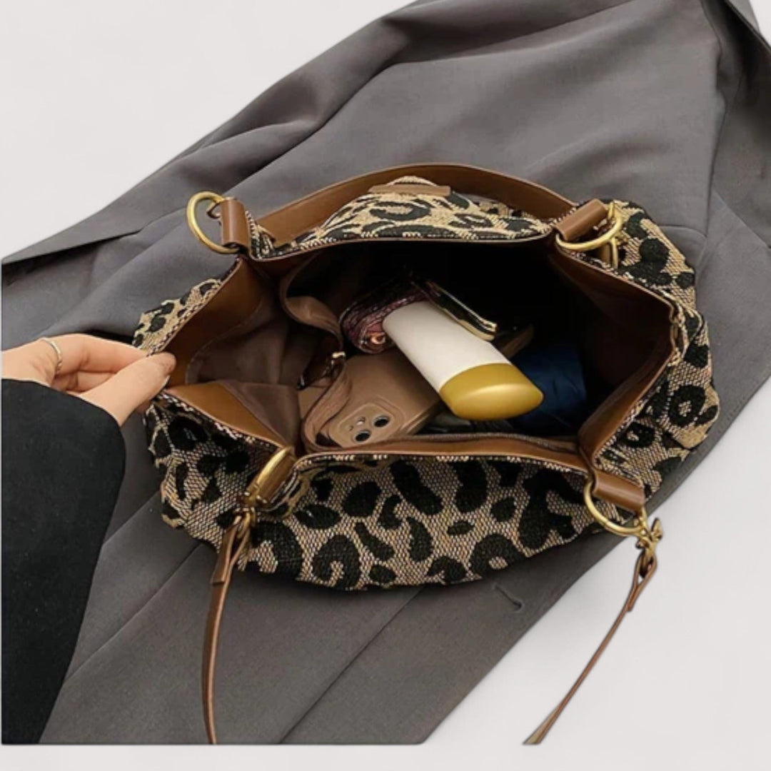 EDITH | SHOPPINGTASKE I CANVAS MED LEOPARDMØNSTER