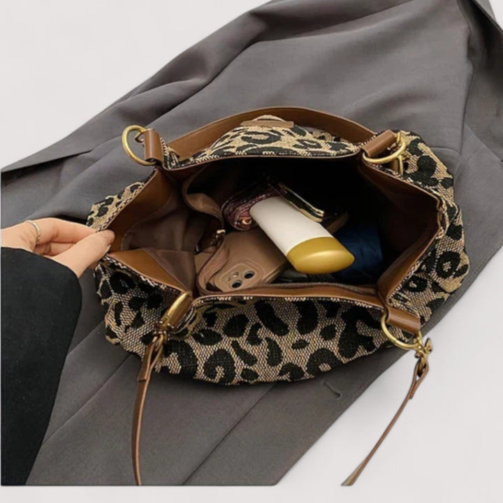 EDITH | SHOPPINGTASKE I CANVAS MED LEOPARDMØNSTER