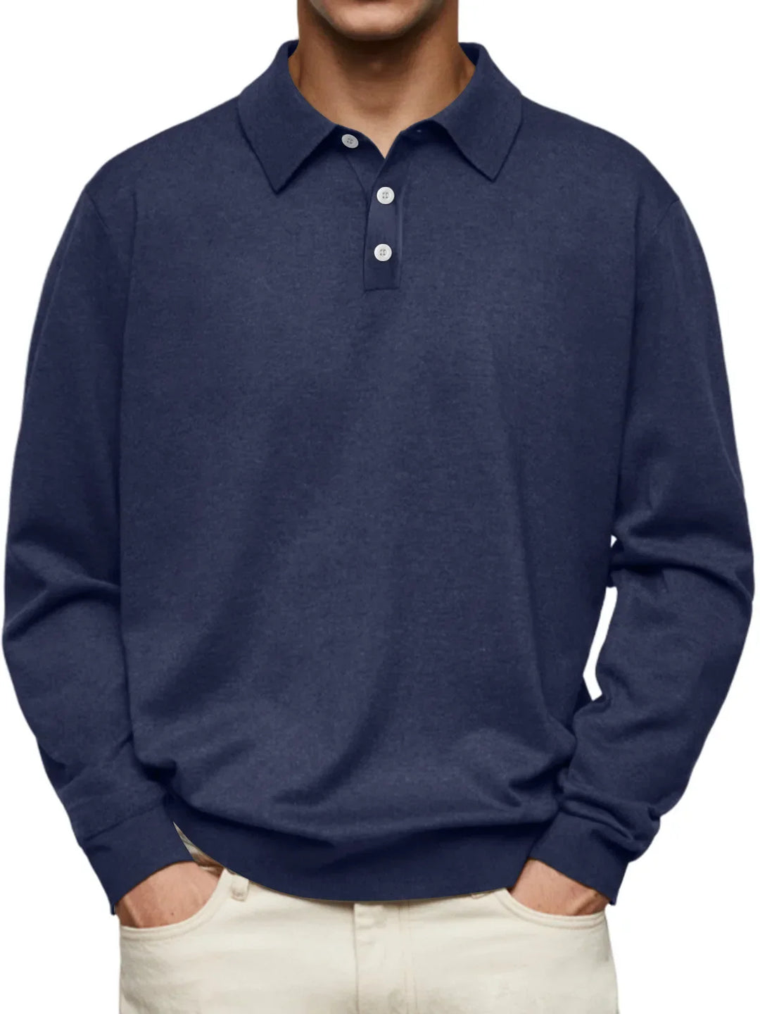 Premium Ensfarvet Langærmet Polo