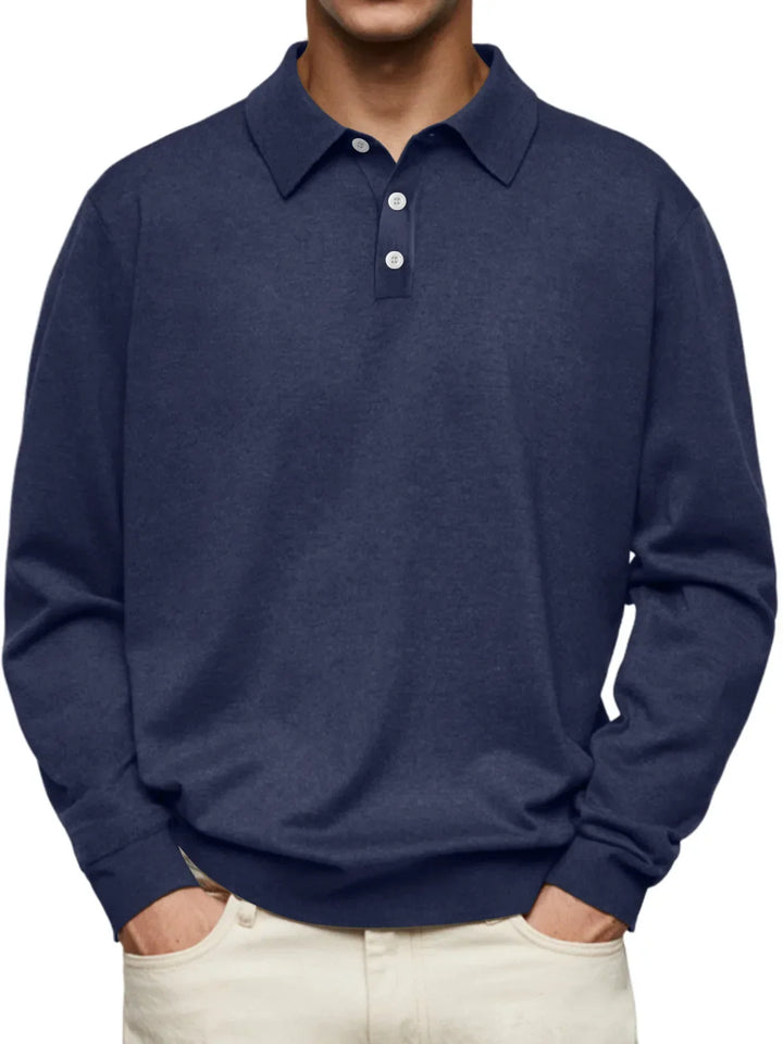 Premium Ensfarvet Langærmet Polo